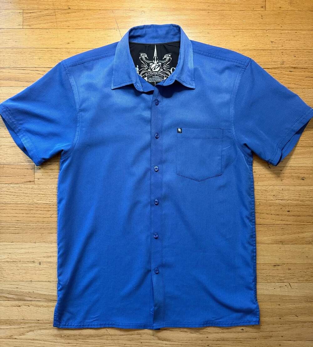 Drill Clothing Company Men’s Blue Short Sleeve Button Up Shirt Size Large